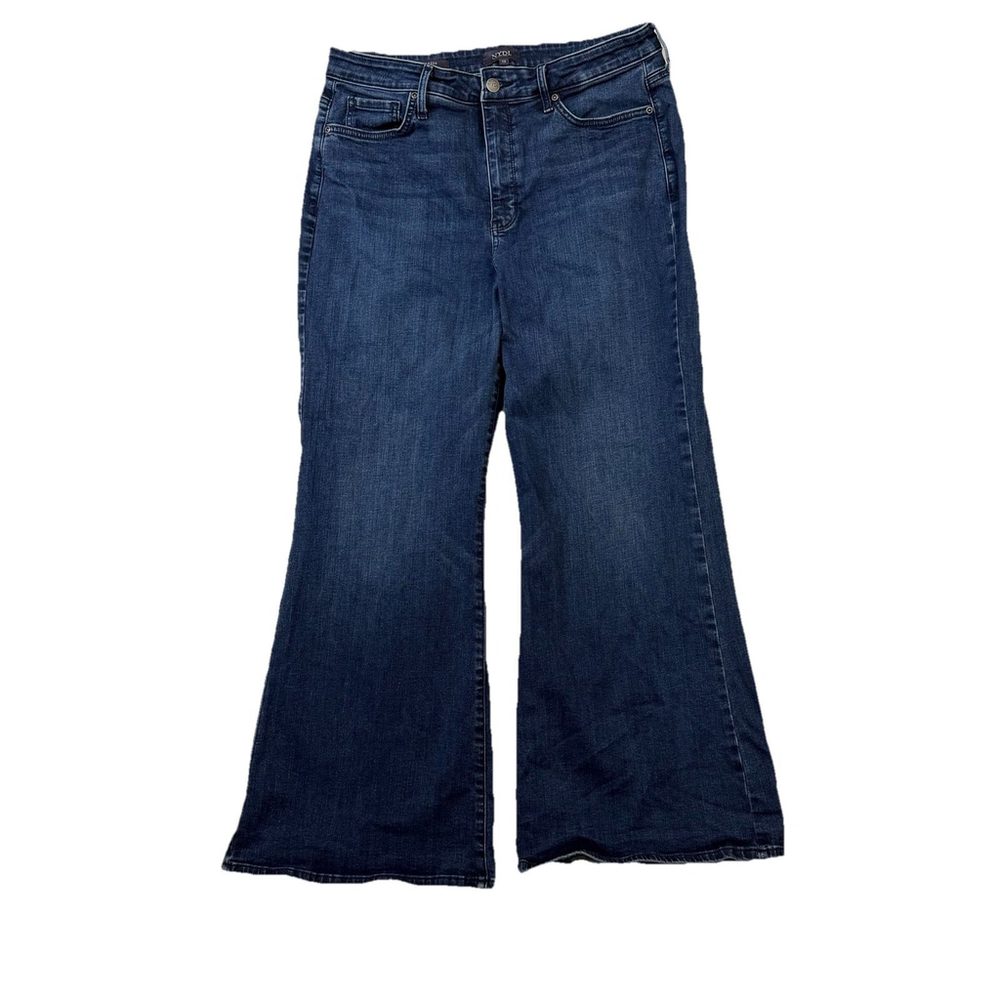 NYDJ Jeans Wide Leg Size 12 Blue Mia Palazzo LiftxTuck High Rise Mid Wash Denim